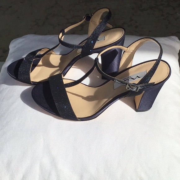 Nina, Scout - delicate T strap shimmer navy heels - Picture 2 of 6
